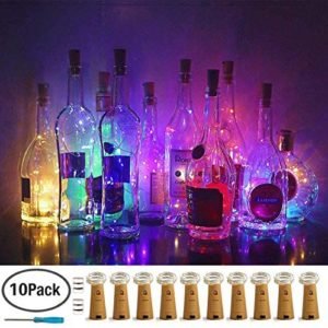 10 Pack Bottle Cork Lights 10 LED Wine Bottle Battery Powered Lights Copper Wire Fairy String Light for Christmas Halloween Wedding Birthday Party DIY Home Decor (10 Colors)