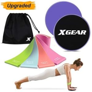 XGEAR Core Sliders and 4 Resistance Bands for Fitness Equipment for Home for Intense, Low-Impact Exercises to Strengthen Core, Glutes