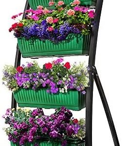 6-Ft Raised Garden Bed - Vertical Garden Freestanding Elevated Planter with 4 Container Boxes - Good for Patio or Balcony Indoor and Outdoor - Cascading Water Drainage (1-Pack/Forest Green)