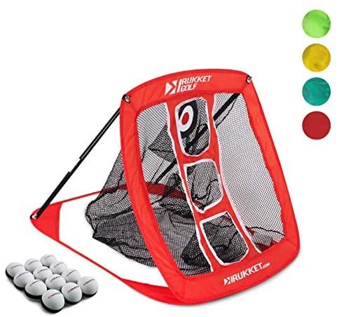 Rukket Pop Up Golf Chipping Net | Outdoor/Indoor Golfing Target Accessories and Backyard Practice Swing Game with 12 Foam Training Balls