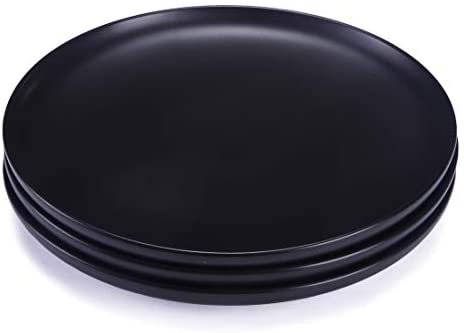 BonNoces 10-inch Matte Porcelain Dinner Plate, Elegant Large Round Serving Plates for Steak, Pasta, and Salad, Set of 3 (Matte Black)