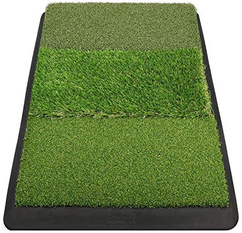 Champkey 17" 27" Premium Tri-Turf Golf Hitting Mat - Heavy Duty Rubber Base Practice Mat Portable Driving, Chipping, Training Aids Ideal for Indoor & Outdoor