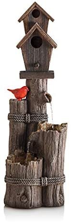 Alpine Corporation 3-Tier Birdhouse Water Fountain - Outdoor Cardinal Bird Waterfall for Garden, Patio, Deck, Porch - Yard Art Decor