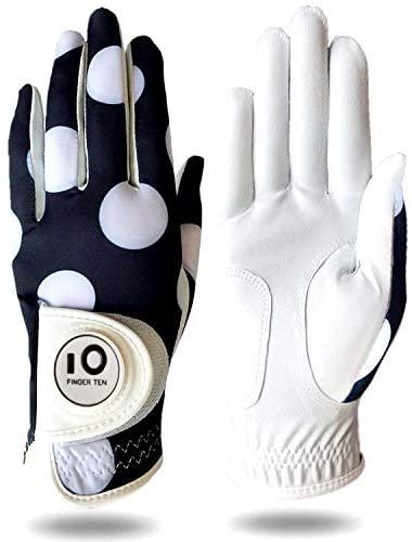 Amy Sport Womens Golf Glove with Ball Marker Rain Left Right Hand Leather Printed Pack, Ladies Golf Gloves All Weather Grip Breathable Soft Size Small Medium Large XL
