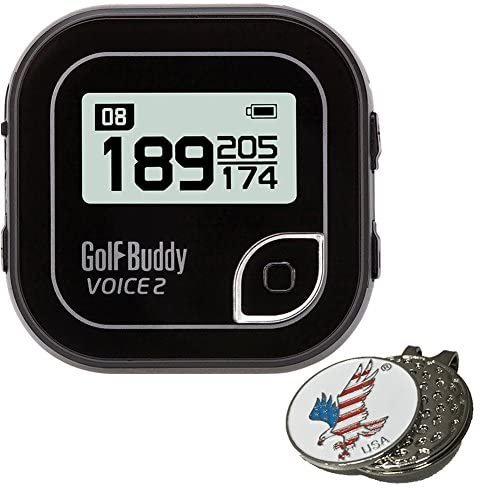 Bundle | Golf Buddy Voice 2 GolfBuddy Voice2 Easy-to-Use Talking GPS (Multi Colors) + 1 Custom Ball Marker Hat Clip Set (American Eagle)