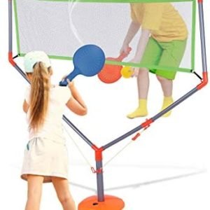 Portable Badminton Net Set, 2 in 1 Plastic Badminton Tennis Rackets Balls Set, Kids Racket Racquet Play Game Toy Set, Play at The Beach, Lawn or Backyard