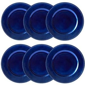 Round Beaded Decorative Charger Plates, 13 Inches Round, Set of 6, for Dining Table or Décor (Blue)