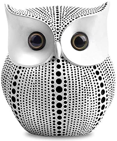 TIPPOMG Owl Statue (White) Small Animal Figurines for Home Decor，Bird Statue，Animal Statue ，Living Room Bedroom Office Decoration - Western Dots Collection (White)