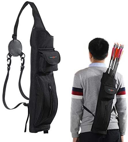 TOPARCHERY Archery Back Canvas Arrow Quiver Arrow Holder Shoulder Hanged Target Shooting Quiver for Arrows with Front Pockets