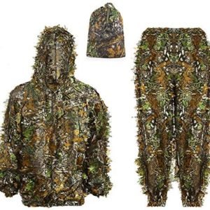 Ghillie Suit Kids Adult 3D Leafy Hooded Camouflage Clothing Outdoor Woodland Hunting Suit Sniper Costume Camo Outfit for Jungle Hunting, Military Game, Wildlife Photography, Halloween
