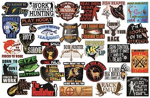 32 Hunting and Fishing Stickers. Adult Stickers for The Avid Hunter or Fisherman. Make Great Hunting Accessories or Fishing Accessories - 100% Waterproof Vinyl Stickers